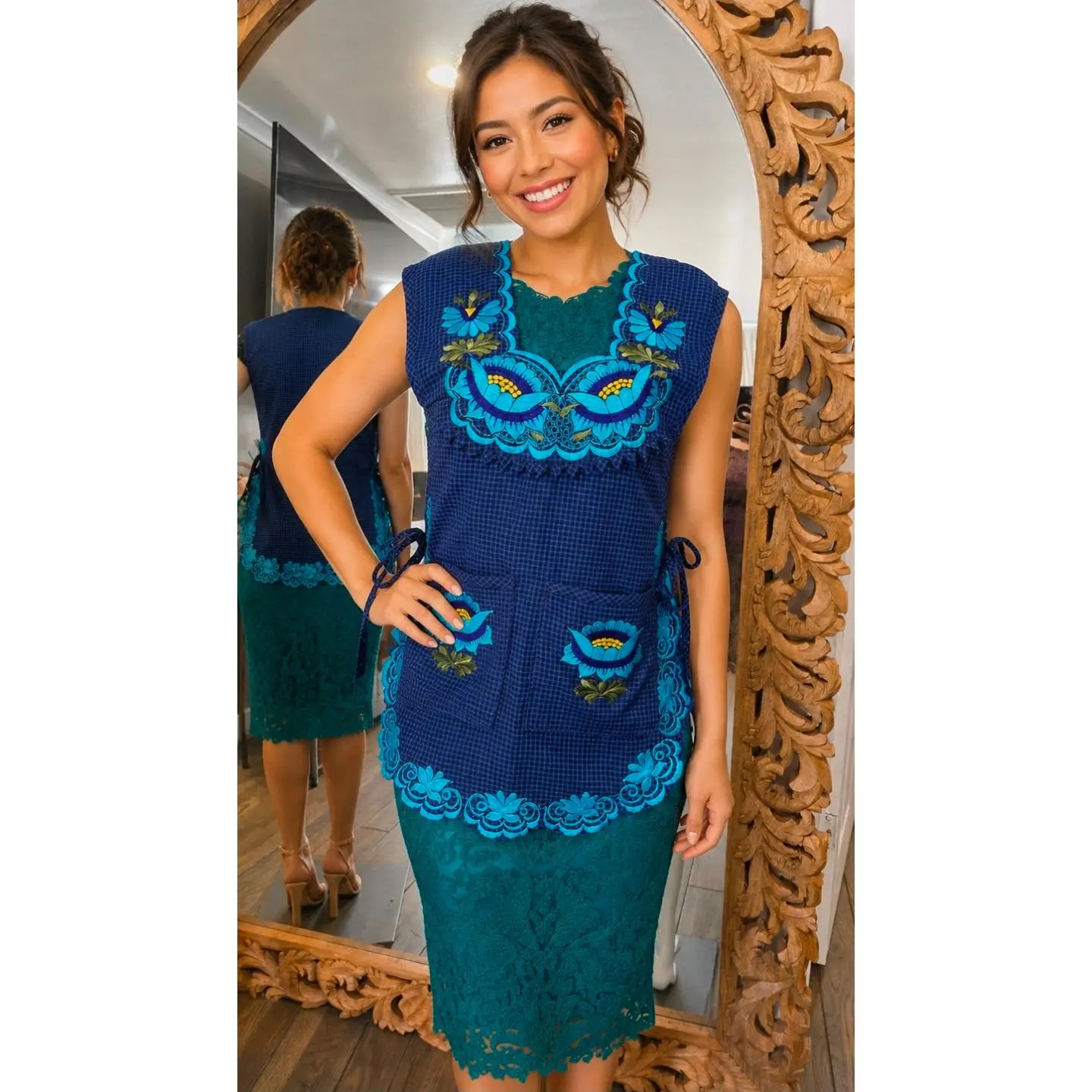 Oaxacan Blue Escapulario Apron