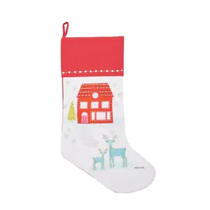 C&F Home Red House & Deer Printed & Embellished Stocking