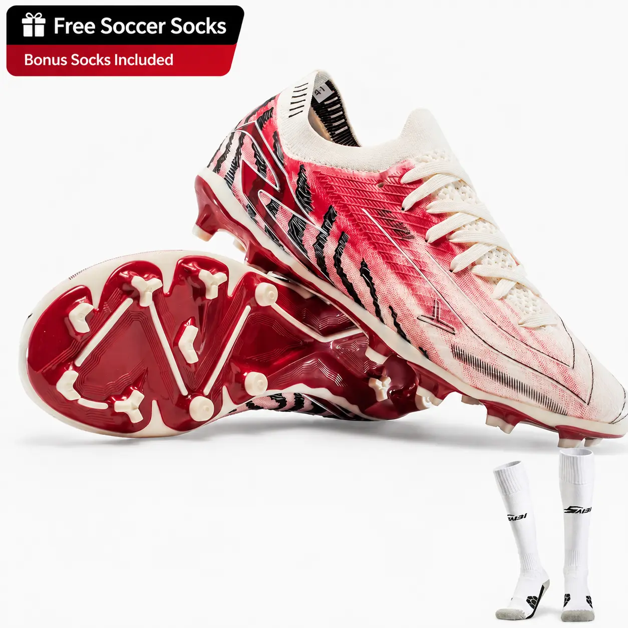 SAIBI Men FG Soccer Cleats,Lightweight Lace-Up Football Boots with Textured Upper & TPU Long Studs for Firm Ground Training and Match Play