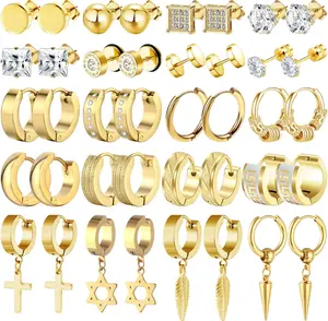 20 Pairs Stainless Steel Stud Earrings for Men  Earring Unisex Punk Earring Hoop Hinged Dangle Cross Earrings for Men Women