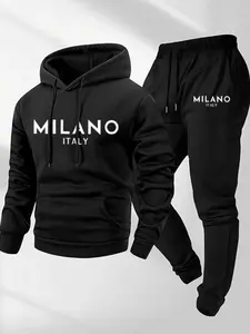 Viral 2025 Milano Luxury Tracksuit – #BlackFriday High-End Streetwear, "MILANO ITALY" Minimalist Print + Cozy Hoodie & Joggers Set, Italian Fashion Vibe for #WinterFashion #FallFashion Sophisticated Casual Outfits, Sweatsuit Matching Set, Sweatsuit Sets