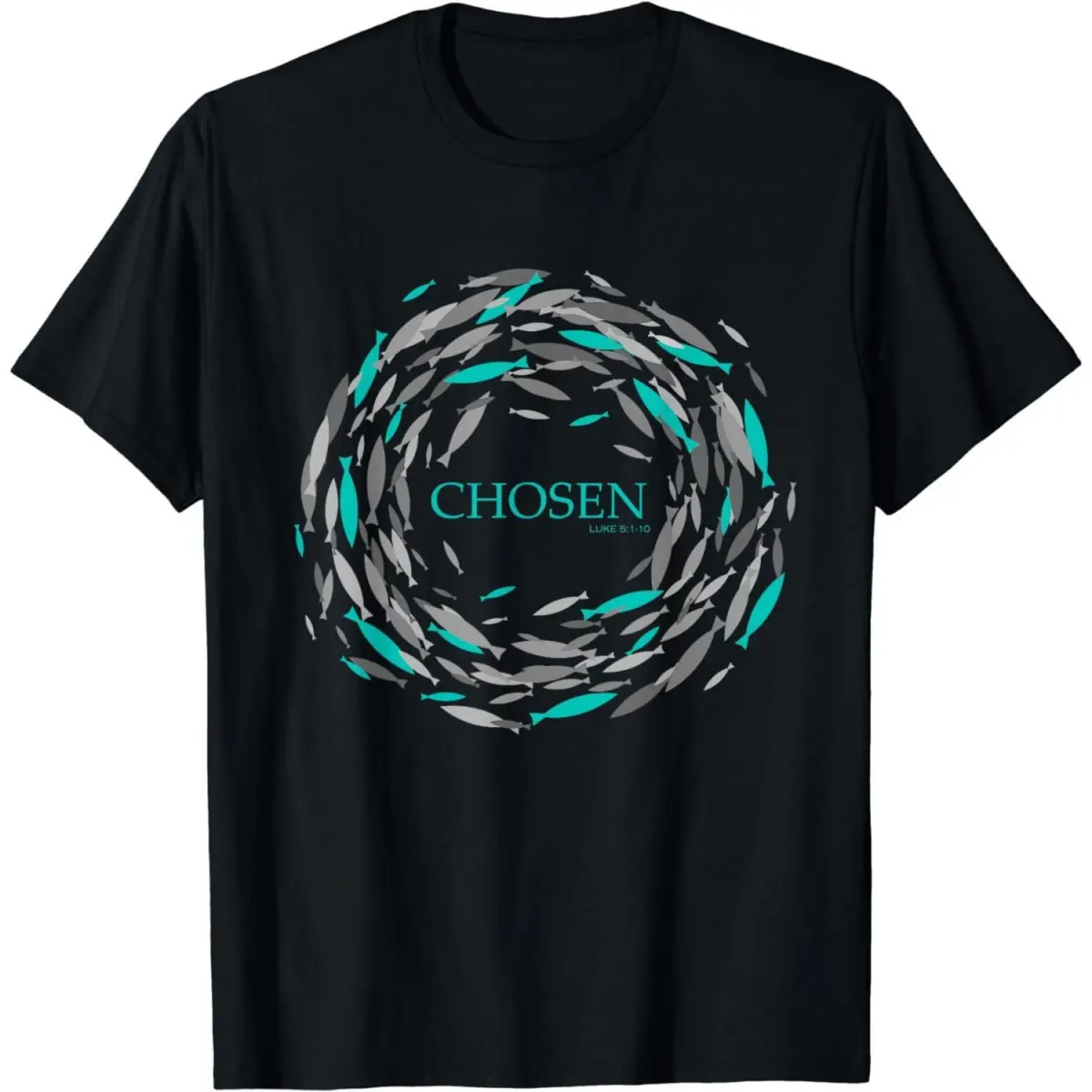 Religious Loose Casual Cotton Short Sleeve "CHOSEN x Fish"Pattern T-Shirt for Men Women