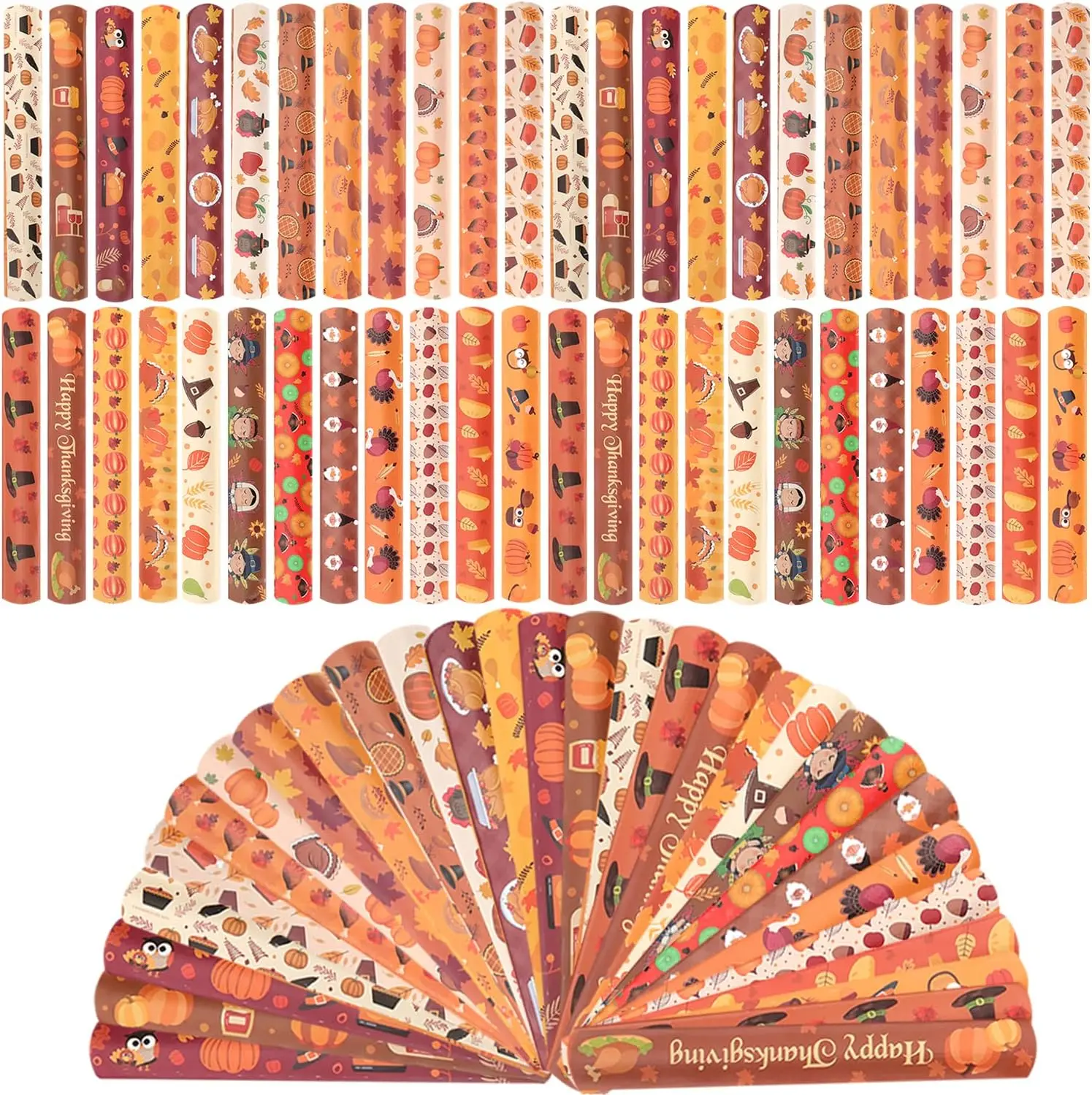 96 count Thanksgiving Maple leaf Themed  Bracelets for Thanksgiving Party Favors, Fall party Favors,Birthday Party Favors,Classroom Prizes ,24 Designs