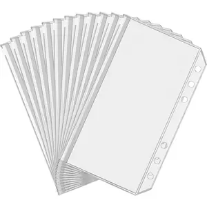 10pcs A6 Size Binder Pockets 6 Holes Budget Cash Envelopes for Budgeting, Clear Zipper Folders Loose Leaf Bags for A6 6-Ring Budget Binder, Waterproof PVC Document Pouch Filing Bags