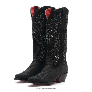 WOMEN'S SNIP TOE PYTHON TRIBUTE BLACK LEATHER BOOT -4019