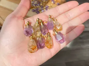 Genuine gemstone Natural Ametrine Amethyst perfume small bottle necklace pendant