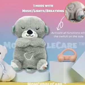 （*The switch is on the right foot.）Sound Machine Breathing Otter Plush Toy with Rhythmic Movements & Music for Sleep - Gentle Hug & Four Gear Adjustment for Soothing & Relaxation