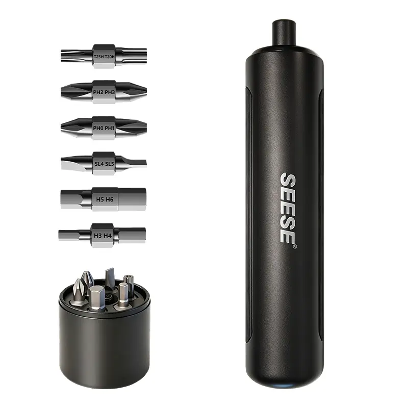 SEESE 6-in-1 Electric Screwdriver with 250 RPM Motor, 3 Torque Settings, 1.2 to 5 N·m, 6-Piece Set Bits , LED Light , 1500 mAh Rechargeable Cordless Screwdriver Set for Furniture, Household Multipurpose Tool Repair