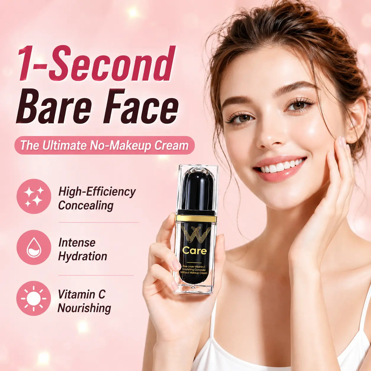 VVCare 5-Layer Vitamin C Skin Tint Serum Foundation - 5-in-1 Makeup BB/CC Cream with Peptides, Niacinamide, Squalane, Hyaluronic Acid, Hydrating, Anti-Aging, Medium Coverage, Acne-Concealing, Radiant Glass Skin, Free Sample, Concealer, Moisturizer, Moistu