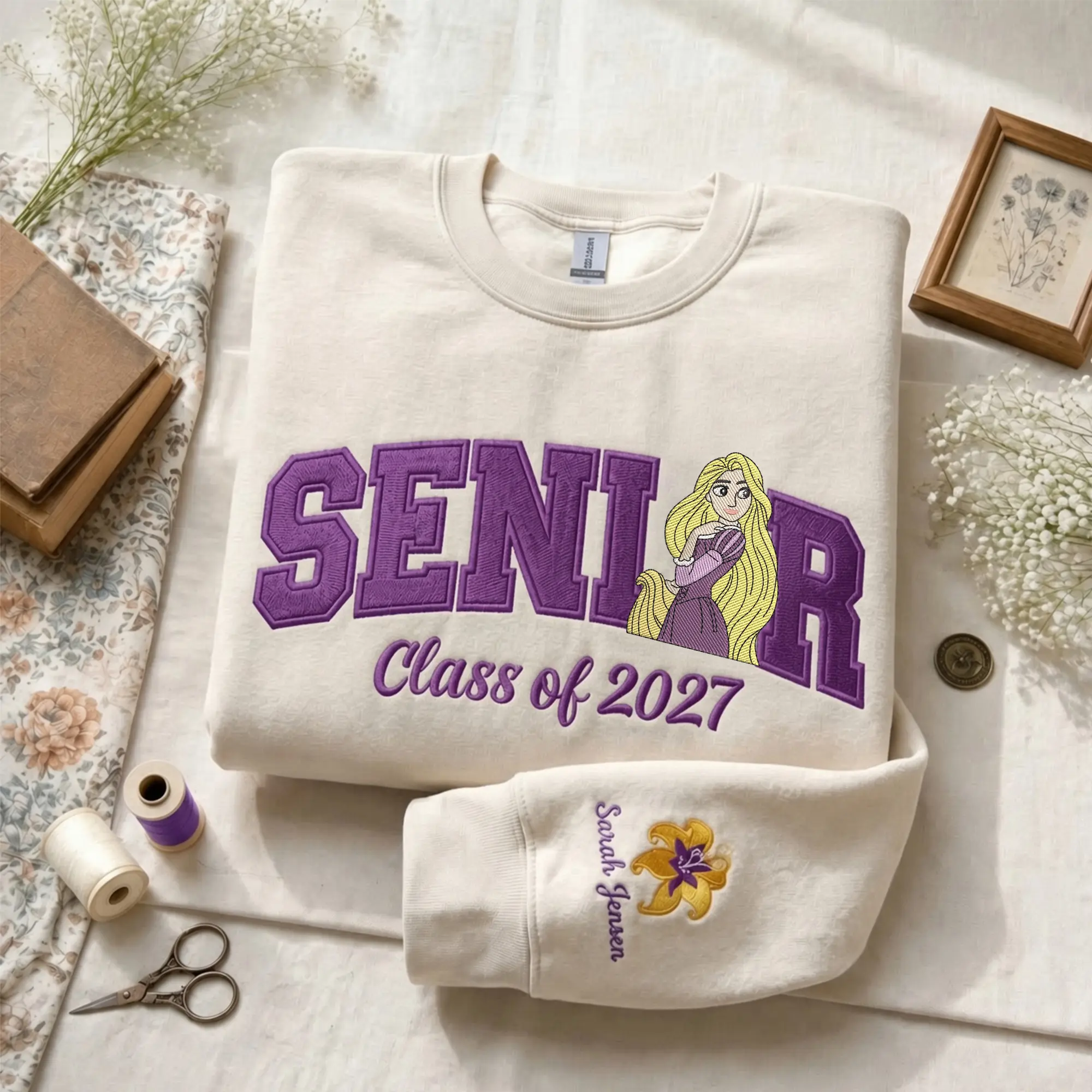 Senior Embroidered Sweatshirt, Personalized Princess Grad Nite Crewneck, Custom Senior Name Shirt, Class of 2027, Grad Gift