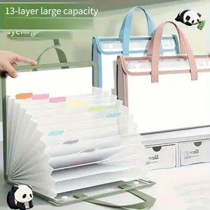 Organ pipe bag, business bag, PVC organ folder with handle, 13 pockets, suitable for A4 envelope size, transparent folder, multi-layer document bag, suitable for home, school and office, transparent and visible
