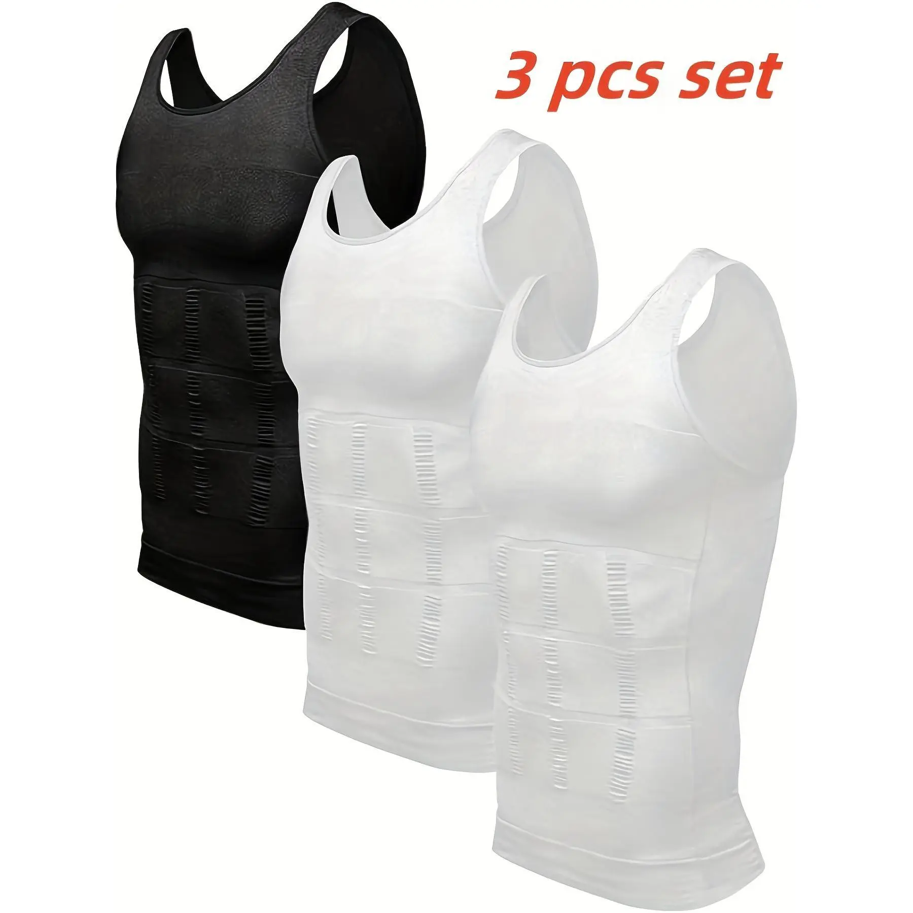 Men's 1/2/3/4PCS Seamless Compression Shapewear Top, Tummy Control Fitted Shapewear Garment for Gynecomastia Moobs Undershirt Vest, Compression Shapewear Tops