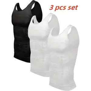 1/2/3/4PCS Men's Tummy Control Compression Top, Gynecomastia Seamless Shapewear, Moobs Undershirt Body Shaper Vest