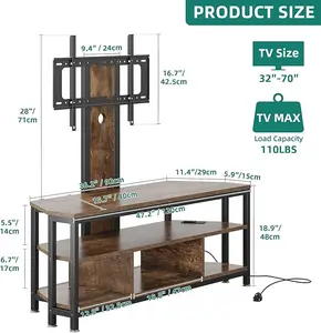 Yitahome LED TV Stand with Mount and Power Outlet, TV Stand Mount for 55/60/65/70 inch TVs w/Height Adjustable Mount, Entertainment Center Corner Media Console for Living Room, Rustic Brown