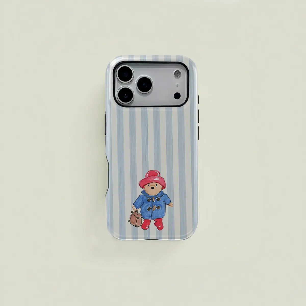 Patton Bear Striped Background Phone Case, Durable Two-In-One Protection, Fits iPhone & Samsung Galaxy Series, Couple Gift, Holiday Present