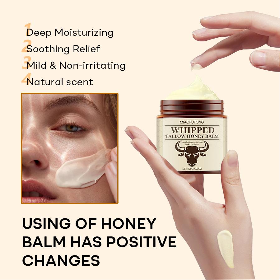 Organic Grass-Fed Beef Tallow Balmwith Raw Honey - Handmade All-NaturalMoisturizer for Soft, Smooth, Radiant Skin