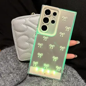 Sound-Control Glowing Bow Phone Case, Casing, Hollow Cartoon Protective Cover, Unique Aesthetic Call Light Butterfly Design, Couple Style for Samsung Galaxy S24 S25  S24 ULTRA A35 A36 A55 A56 S25 Ultra