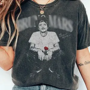 Bruno The Hooligans 24K Magic Romantic Tour Unisex T-Shirt, Classic Vintage Rose Portrait Tee, Ideal Gift for Him or Her W