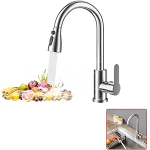 Kitchen Faucet with Pull Down Sprayer Brushed Nickel, High Arc Single Handle Sink Faucet with Water Lines, Commercial Modern Stainless Steel, Grifos De Cocina