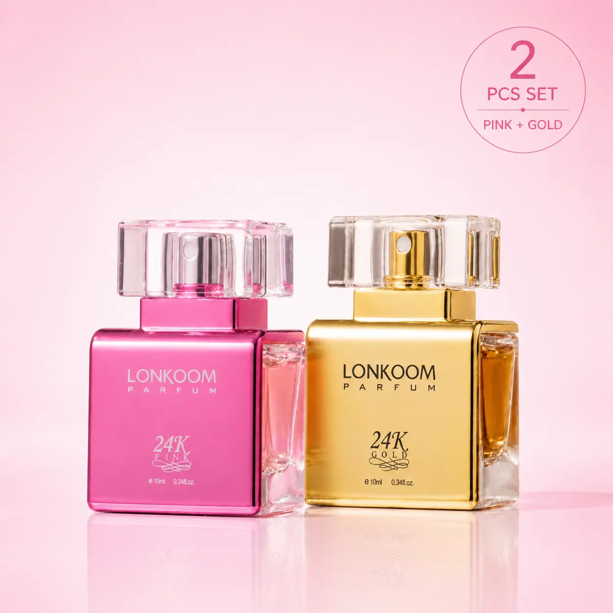 24K Pink & Gold Mini Perfume Set for Women, 2 x 10mL | Peach, Vanilla & Chocolate Fragrance Duo