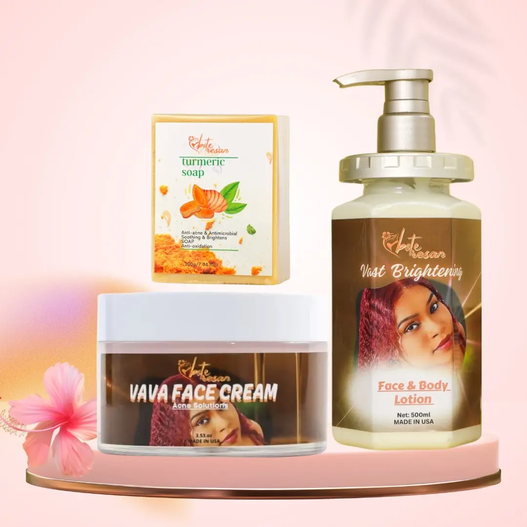 &A Turmeric 3-Step Acne Treatment Skincare Set - Includes Soap, Face Cream Moisturizer & 500ml Lotion for Nourishing & Hydrating All Skin Types, Cleansing, Fighting Acne Treatments, Deep Hydration, Acne Clearing Products, Moisturizing