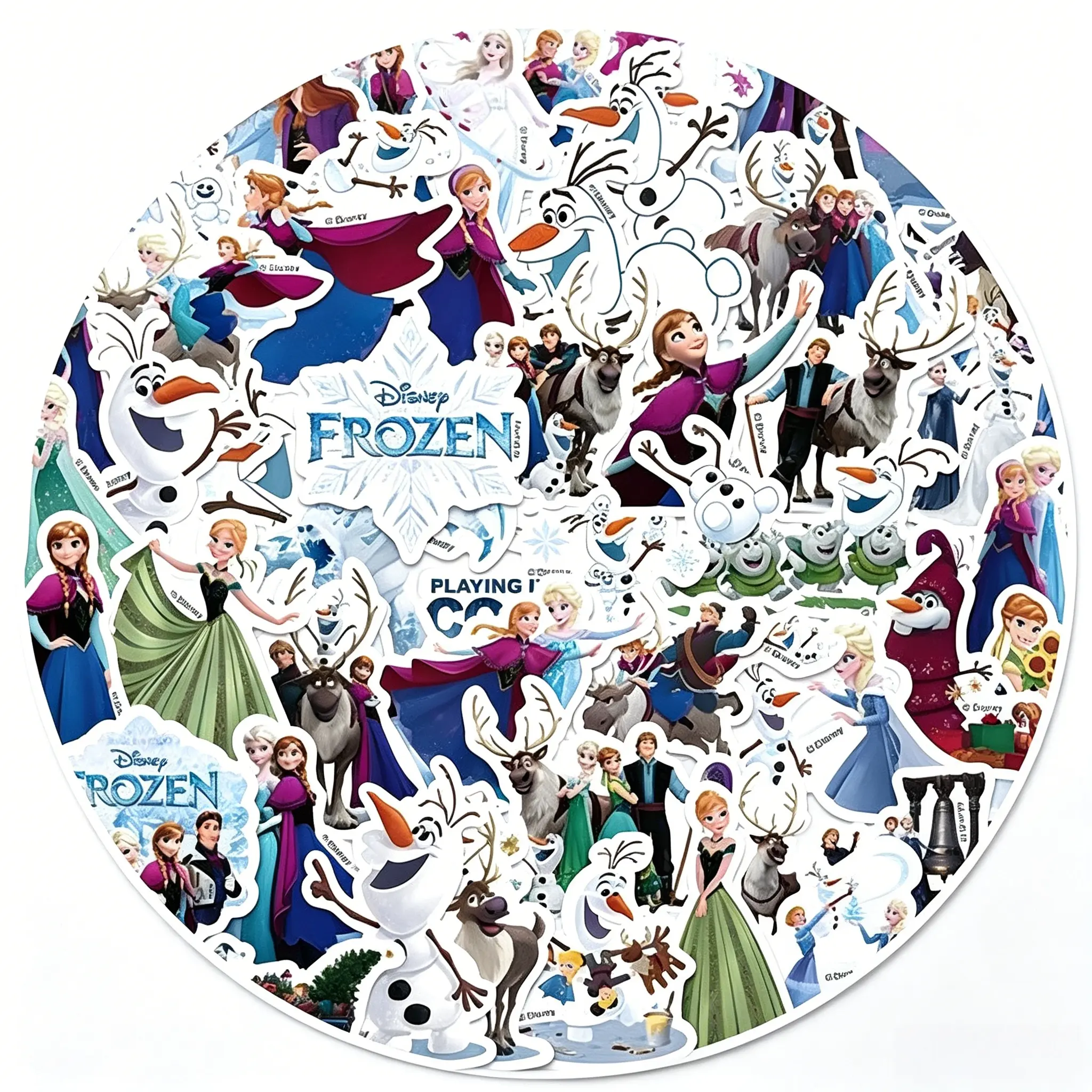 Disney Frozen Character-Based Cute Stickers Set - 50 Stickers Included, Water Resistant, for Girls' DIY Scrapbooking Stamping Decor & Gift with Endless Creative Possibilities, Cartoon Girls