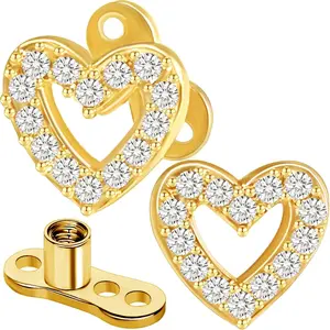 2 PCS 14G Cubic Zirconia Dermal Anchor Tops and Base Surgical Titanium Steel CZ Diamond Microdermals Internally Threaded Studs Body Piercings Jewelry Gift for Women Men,Gold