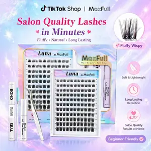 MaxFull Luna Wispy Lash Clusters | Salon-Quality Everyday Lashes with Soft Natural Volume | Cloud-Soft Ultra-Thin Band | Lightweight, Comfortable, Long-Lasting & Waterproof | Fits Most Eye Shapes |Beginner-Friendly Brown-Black D Curl Eyelashes#SummerVibes