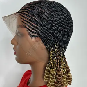 Sleek cornrows golden curls hand braided wig