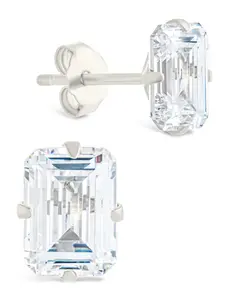 Sterling Silver Emerald Cut Prong Set Stud Earrings