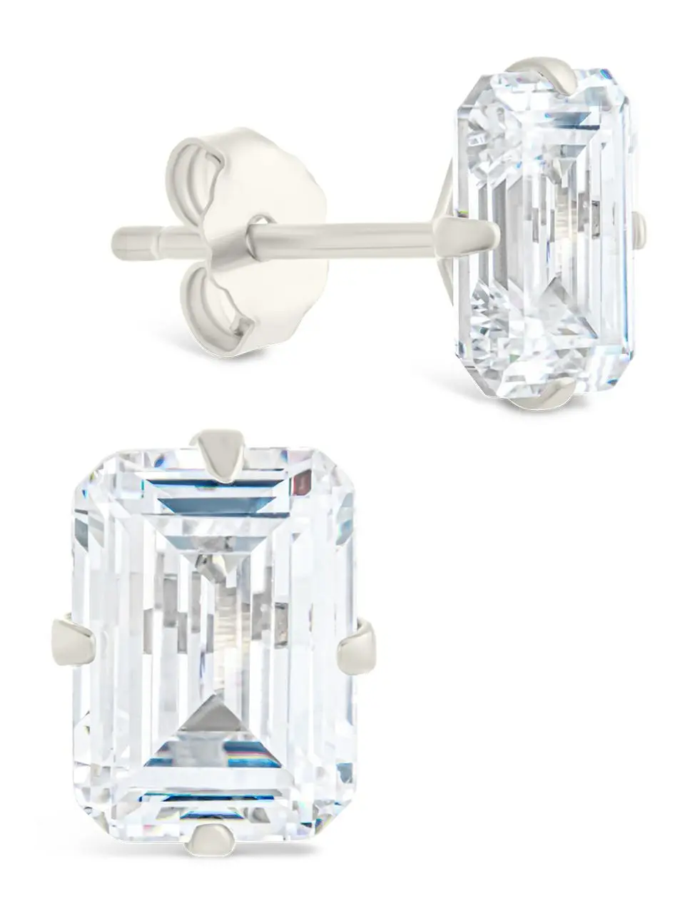 Sterling Silver Emerald Cut Prong Set Stud Earrings Sterling Silver Emerald Cut Prong Set Stud Earrings