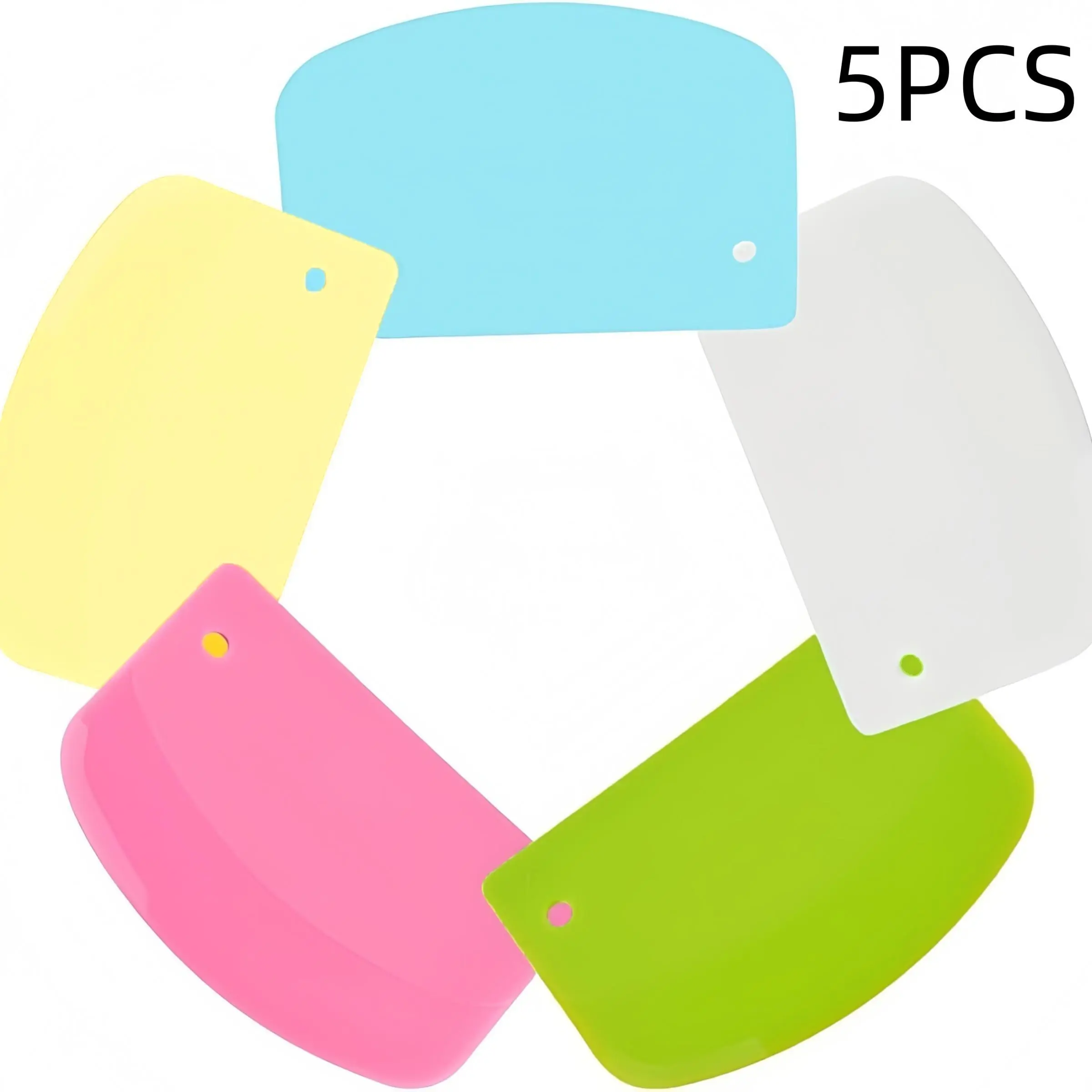 5 Piece Dough Scraper Set, Plastic Bench Scraper, Bowl Spatula, Kitchen Pastry Cutting Tool, Baking Tools, Baking Accessories, Kitchenware, Home Baking Supplies, Suitable for Bread Dough, Pastries, Pizza, Baking Cakes, Pastry Decorating Tools