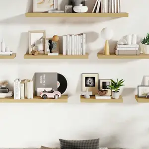 1pc Wall Mounted Shelf No Drilling, Wall Mount Design Wooden Board Decor Hanging Rack for Bedroom Living Room Bathroom Kitchen, Storage Organizer Bookshelf