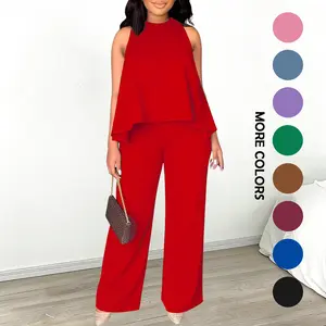 Women's New Spring-Summer Set: Lightweight Flowy Halter Two-Piece with High-Waisted Wide Leg Pants – Comfortable, Stylish, and Perfect for Every Casual to Dressy Occasion This Season
