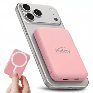 Podoru Compact 5000mAh Magnetic Wireless Power Bank - MagSafe-Compatible Fast-Charging Portable Charger with Silicone USB Cable, Mobile Phone Accessories for iPhone 17/16/15/14/13/12 Series, Protection for Devices (Travel Use)