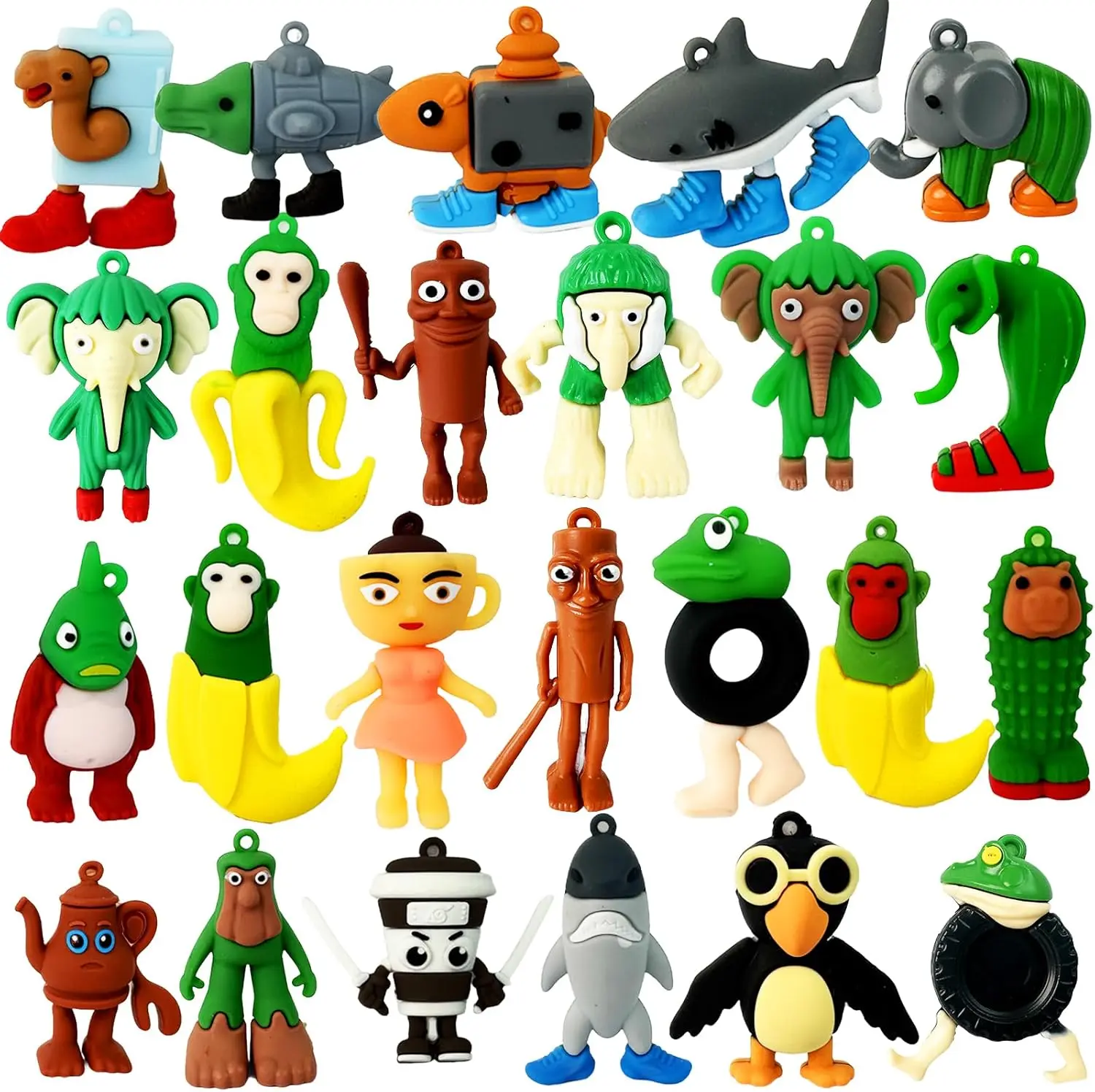 24pcs Italian Brainrot Toys Tralalero Tralala Action Figure Brainrot Meme Shark Figures 2.5in Funny Animals Unique Key Chain Decorations Gifts for Fans Office Room Figurine Premium Squishy Material Car Accessories Viral Meme Characters Monitor Toppers