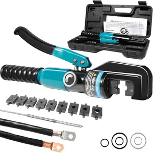 10 Tons Hydraulic Crimping Tool with 9 Dies - Battery Cable Crimper & Wire Rope Crimping Tool for 12 to 2/0 AWG Stainless Steel Cable Railing Tool
