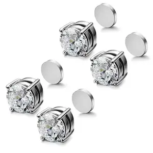 2 Pairs Unisex Non-Piercing Stainless Steel Magnetic Stud Earrings with 5-8MM, Adult Party Gift Jewelry Accessories
