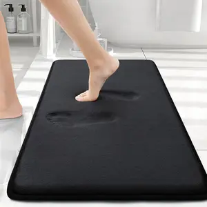 Classic Memory Foam Bath Mat, Highly Absorbent Bathroom Accessory, Non-Slip Flannel Bathroom Rug, Multiple Size Options Available, 24"x16" Black Home Supplies for Shower & Floor