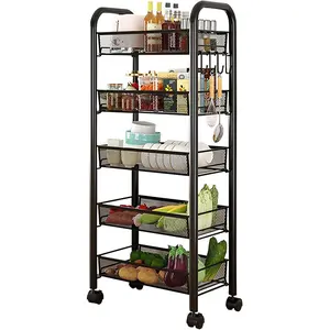 5 Tier Rolling Cart with Wheels Easy Assemble Metal Slim Rolling Storage Cart for Narrow Space On Bedroom Bathroom Laundry Room