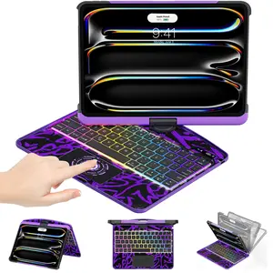 Y2K Dopamine Purple iPad Case With Keyboard- 360° Rotating Multi-Touch Trackpad, RGB Backlit Keyboard, Transparent Back, Pencil Holder, Type-C Charging
