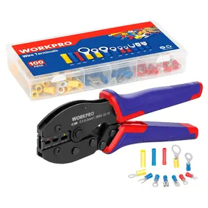 #SpringGlowUp WORKPRO Wire Crimping Tool Kit, Ratcheting Insulated Terminal Crimper for 22 to 10 AWG Wire, Crimping Pliers with 100 Pieces Terminal Connectors