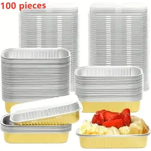 100Pcs Aluminum Foil Mini Loaf Baking Pans with Clear Lids, 6.8Oz Rectangular Foil Containers for Bread Cheesecake Mousse, Easy Release, Freezer/Fridge Friendly, Takeout Packaging for Large Events Parties, Transparent Bakeware