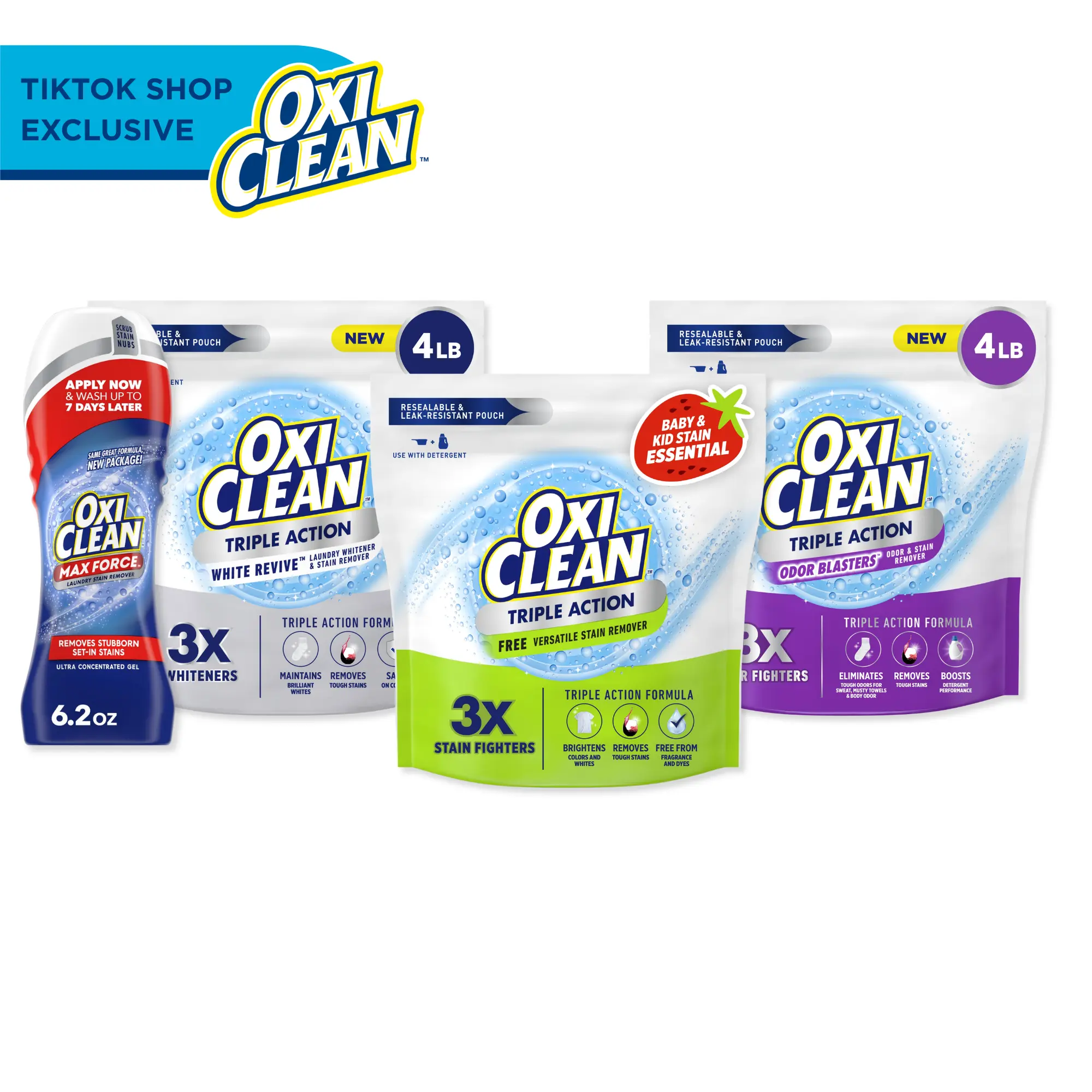 OxiClean Stock Up & Save: Triple Action Laundry Boosters + Stain Pre-Treater Gel Stick (Free From TA)