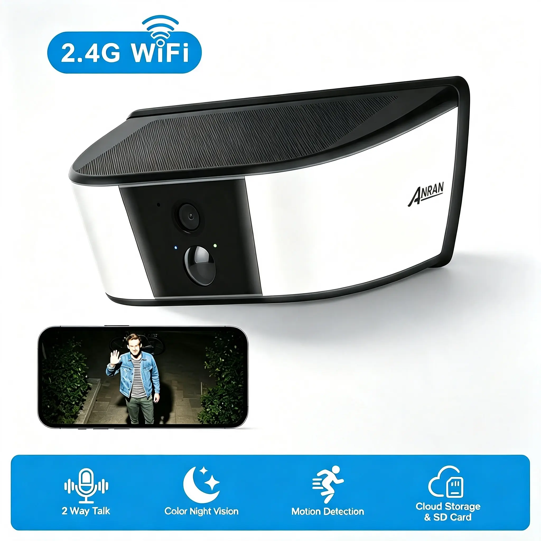 Anran 2K Solar Wall Light Cameras for Home Security,2.4G WiFi,Surveillance Cam,IP65 Waterproof,PIR Motion Detection,2 Way Talk,Color Night Vision,Floodlight