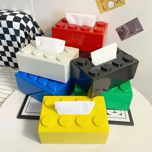 Tissue Box Cover Square, Building Blocks Tissue Box Holder, Cute Home Decor Bathroom Decoration Supplies for Bathroom Living Room Office Kitchen