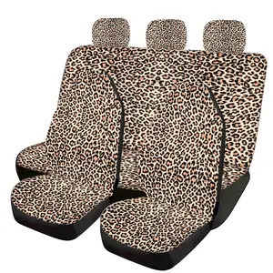Light Leopard Print Car Interior Set, 5 Seat Full Coverage, Universal All-Season Fabric, Car Seat Covers, Headrests, Protection