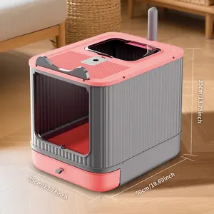 Drawer-Style Foldable Cat Litter Box – Large Fully Enclosed Cat Toilet with Advanced Odor Control, Splash Protection & Space-Saving Design, Cute Minimalist Aesthetic for Modern Living