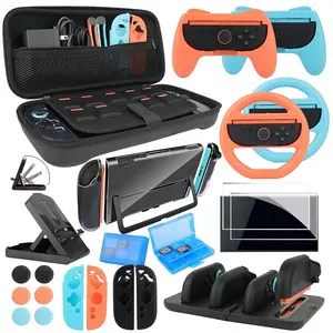 Accessories Kit Bundle for Nintendo Switch 2 2025 23-in-1 Game Kit Carrying Case Charging Dock Screen Protectors Steering Wheels Grips for Joycon Dockable Console Protective Cover Case switch  accessories