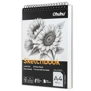 Ohuhu Sketchbook: A4 / 9x12 - 100 Sheets (200 Pages) - 79 lb/110 gsm - Bamboo Fiber Sketch Book - No Peeling & Easy to Erase - Top Spiral-Bound -  Acid-Free Drawing Book for Pencils Colored Pencils & Charcoal